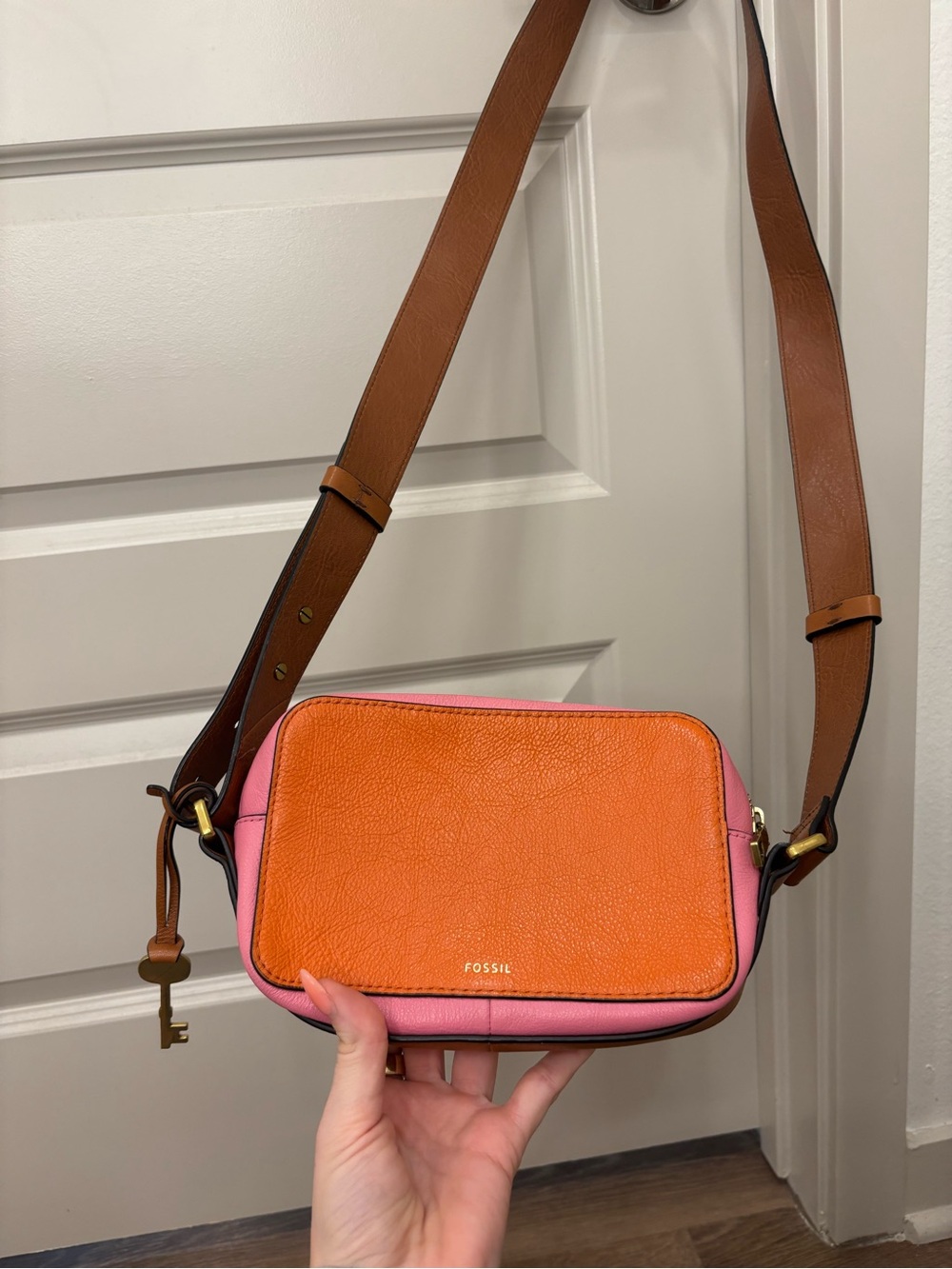 Fossil Pink and Orange Crossbody Bag